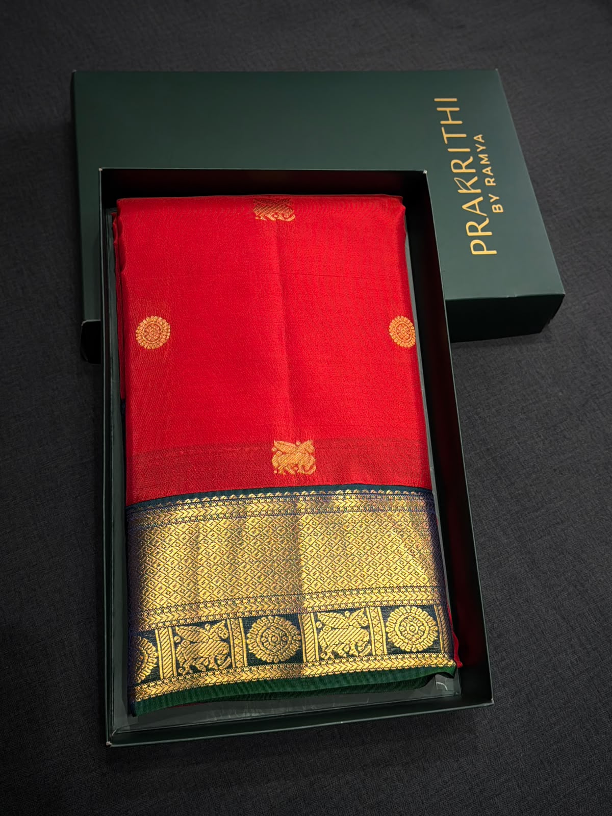 Red and peacock blue Pure Vintage Kanchipuram Silk saree - PPUREN45