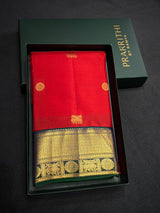 Red and peacock blue Pure Vintage Kanchipuram Silk saree - PPUREN45