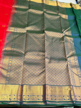 Red and peacock blue Pure Vintage Kanchipuram Silk saree - PPUREN45