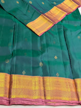 Peacock blue and onion pink Pure Vintage Kanchipuram Silk saree - PPUREN49