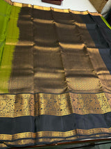 Olive green and Deep blue Pure Vintage Kanchipuram Silk saree - PPUREN52