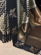 Off white and black tusser silk saree - PBRSS1A