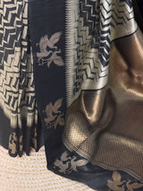 Off white and black tusser silk saree - PBRSS1A