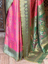 Dark Peach Tissue pochampalli silk Saree - PBRKIV3D