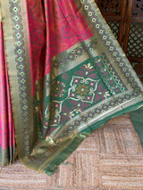 Dark Peach Tissue pochampalli silk Saree - PBRKIV3D