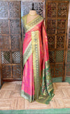 Dark Peach Tissue pochampalli silk Saree - PBRKIV3D