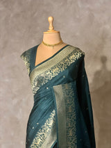 Peacock blue Viscose Silk Saree - PBRATH8C