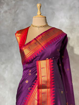 Wine and Red Silk saree - PBRZU13