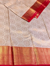 Off white and Red Tissue Kanchipuram saree- PBRIDEK25 A