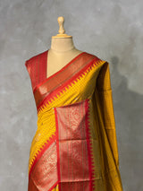 Yellow and Red Silk saree - PBRZU8B