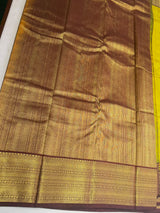 Lime green and brown Semi Kanchipuram Silk Saree - PSSRN66