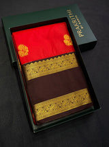 Red and Brown Semi Kanchipuram Silk Saree - PSSRN68