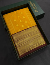 Yellow and brown Semi Kanchipuram Silk Saree - PSSRN73