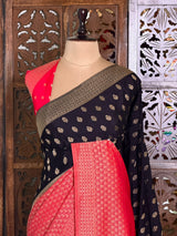 Red and black Pure Crape Silk Saree - PBRATH9