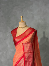 Peach and Red Silk saree - PBRZU8C