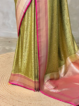 Olive Green Mashru Banarasi silk Saree - PBRRAH1A