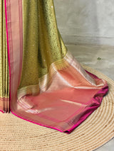 Olive Green Mashru Banarasi silk Saree - PBRRAH1A