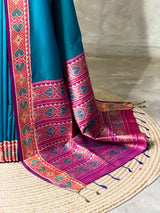 Peacock Blue pochampalli silk Saree - PBRKIV4C