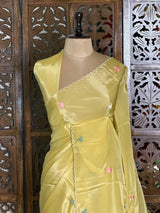Pastal Yellowish Green pure Glass organza saree- PBRCHAND3C