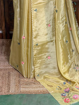 Pastal Yellowish Green pure Glass organza saree- PBRCHAND3C