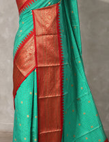 Aqua blue and Red Silk saree - PBRZU8E