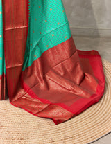 Aqua blue and Red Silk saree - PBRZU8E