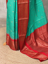 Aqua blue and Red Silk saree - PBRZU8E