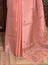 Pastal Peach pure Glass organza saree- PBRCHAND3B