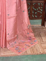 Pastal Peach pure Glass organza saree- PBRCHAND3B