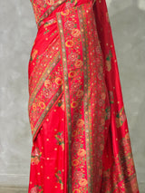 Red Pashmina silk Saree - PBRMM7H