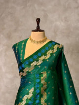 Peacock Green Pure mashru Satin Banarasi silk saree - PRAZ13A