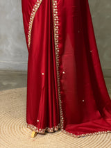 Maroon Pure Satin silk Designer saree- PBRDS3A