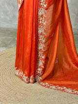 Orange Pure Satin silk Designer saree- PBRDS4