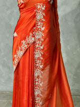 Orange Pure Satin silk Designer saree- PBRDS4