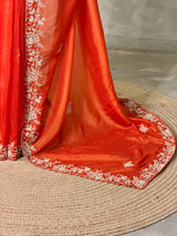 Orange Pure Satin silk Designer saree- PBRDS4