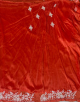 Orange Pure Satin silk Designer saree- PBRDS4