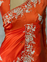 Orange Pure Satin silk Designer saree- PBRDS4