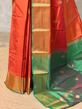 Rust Orange and Green semi kanchipuram soft silk saree - PSSN205