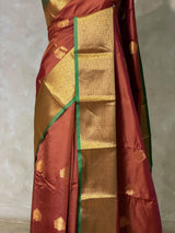 Brown and Green semi kanchipuram soft silk saree - PSSN204