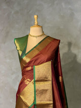Brown and Green semi kanchipuram soft silk saree - PSSN204
