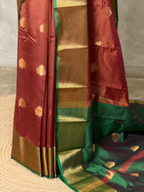 Brown and Green semi kanchipuram soft silk saree - PSSN204