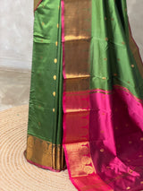 Olive Green and Magenta semi kanchipuram soft silk saree - PSSN208