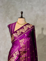 Purple Pure mashru Satin Banarasi silk saree - PRAZ16