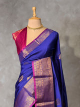 Blue and magenta semi kanchipuram soft silk saree - PSSN206