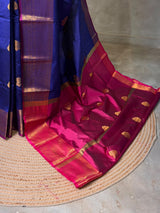 Blue and magenta semi kanchipuram soft silk saree - PSSN206