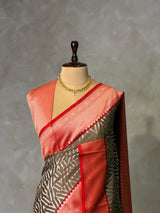 Dark Grey and Red khadial tissue Banarasi silk saree - RAZ5NF