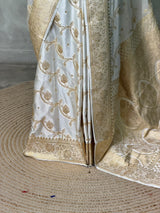 Off white Pure mashru Satin Banarasi silk saree - PRAZ17