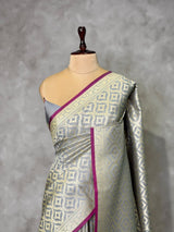 Dark Grey Premium katan Banarasi silk saree - PRAZ15A