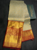Bluish grey and maroon Pure Kanchipuram Silk saree - PPURE138