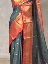 Dark green and Red semi banarasi Saree - PIH106